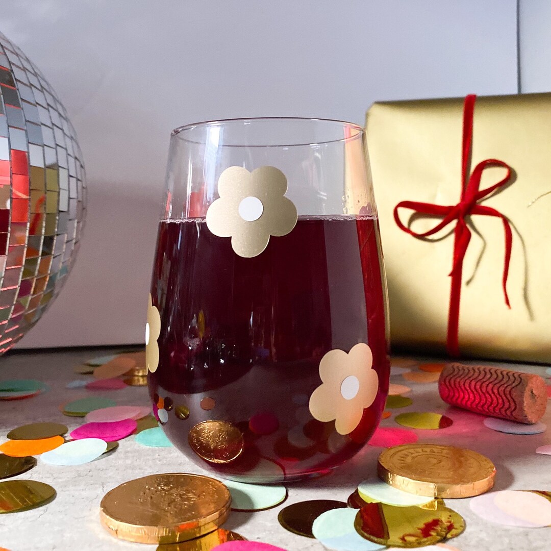 Gold Daisy Drinking Glass Cute Aesthetic Barware and New Etsy