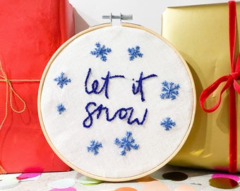 Let it snow embroidery hoop pattern / holiday decor embroidery design / embroidery font file / craft supplies / DIY Christmas decorations