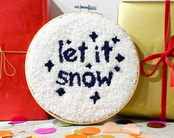 Let it Snow punch needle hoop pattern, digital download, christmas decor DIY holiday gifts, instant download, downloadable pattern