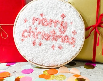 Merry Christmas punch needle hoop pattern / holiday decor and christmas gifts / instant download / downloadable pattern