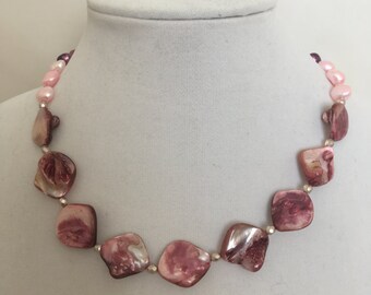 Pearl Necklace, Pink, Purple, Rose Pearl Necklace.