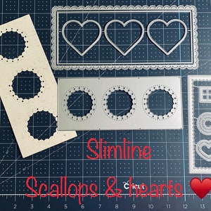 metal cutting dies Slimline dies, scallops and hearts cutting dies, assortment for card making, junk journal, scrapbooking, paper crafting