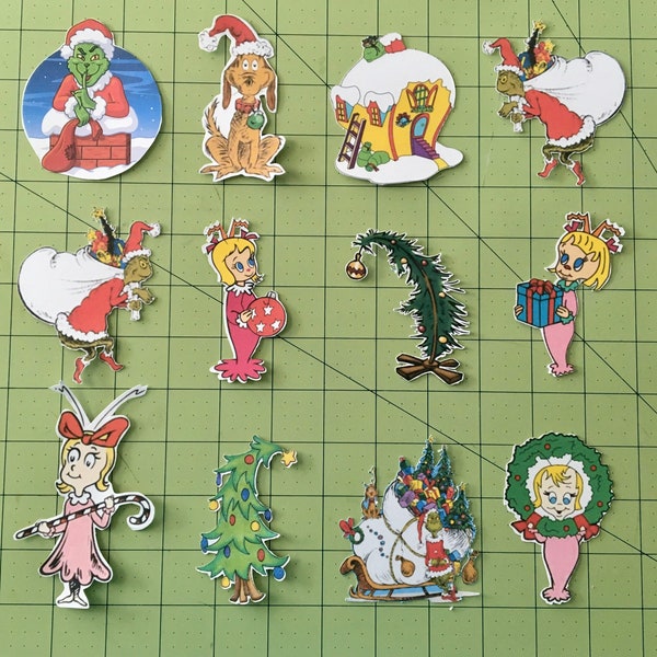 24 assorted Christmas Grinch character cutouts, 24 premade diecuts, grinch themed  Christmas decorations, Cindy Lou Who Grinch, gifts