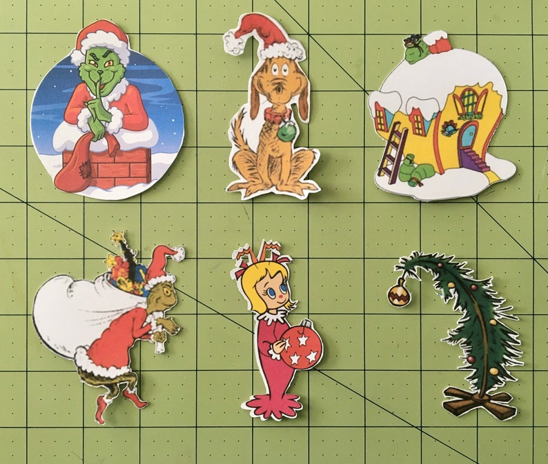 12 Christmas Grinch Character Cutouts 12 Premade Diecuts Etsy