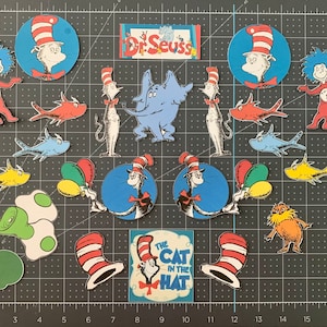 Cat in the Hat themed cutouts, 24 assorted Dr Seus diecuts, thing 1, kids crafts, scrapbook pages Diecutz not stickers, DIY project