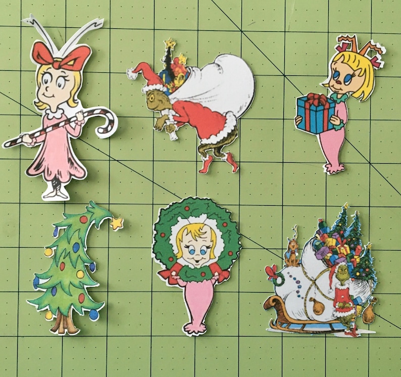 24 Assorted Christmas Grinch Character Cutouts, 24 Premade Diecuts ...