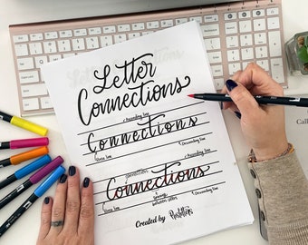 Letter Connections PracticeWorksheets, Lettering Connections, Hand Lettering, calligraphy, modern calligraphy