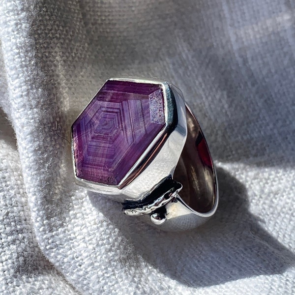 Trapiche Ruby Sterling Silver Ring - All Natural Gemstone Jewelry Handmade Fashion Accessory