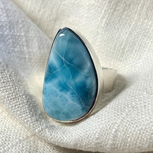 Larimar Sterling Silver Ring-Natural Gemstone Handmade Jewelry