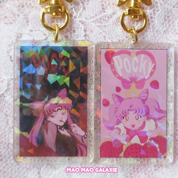 CLEARANCE Dark Pocky Black Lady Chibiusa Holographic Double Sided Acrylic Keychain Charm