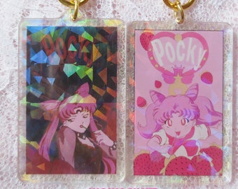 CLEARANCE Dark Pocky Black Lady Chibiusa Holographic Double Sided Acrylic Keychain Charm