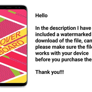 May include: A smartphone with a yellow, red, and green geometric design. The text "HOVER BOARD" is displayed on the screen.