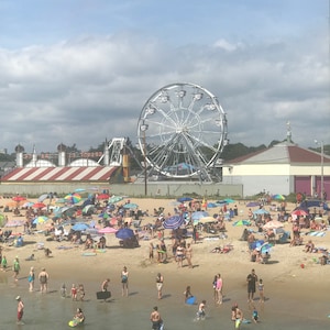 Beach Picture Old Orchard Coastal Maine Retro Electra Ferris Wheel Vintage Inspired Square Photograph Modern Nature Wall Decor