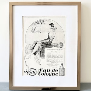 Raro poster pubblicitario di una bottiglia di profumo autentica, Eau de Cologne 4711, decorazione da parete per il bagno in stile retrò, regalo raro per lei.