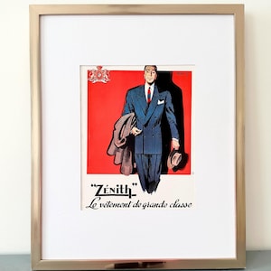 Manifesto pubblicitario retrò originale vintage francese, arte murale per abbigliamento maschile di metà secolo, idea regalo unica, pronto da incorniciare