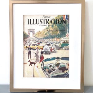Vintage Champs Elysees Travel Poster: 1940s French Car Illustration