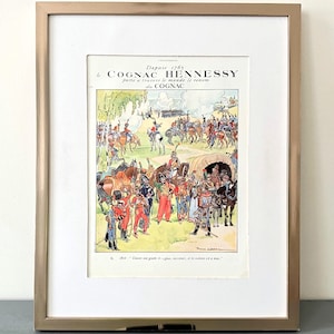 Pubblicità originale francese vintage del cognac Hennessy, poster retrò dell'esercito, regalo per gli amanti del cognac o dell'alcol, decorazione da parete unica per mini bar maschile