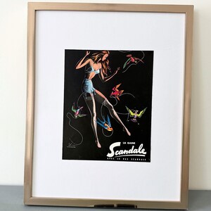 Raro poster pubblicitario di lingerie francese vintage autentico, poster di arredamento per la stanza glamour di metà secolo, decorazione da parete per camera da letto in stile boho, regalo di inaugurazione della casa