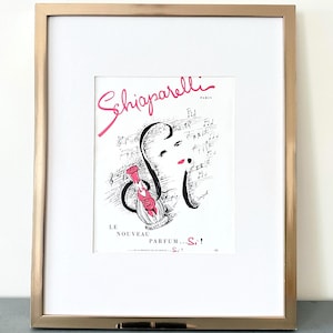 Poster pubblicitario vintage francese autentico del profumo Schiaparelli, decorazione da parete per guardaroba in stile boho parigino o per una stanza glamour, arte francese
