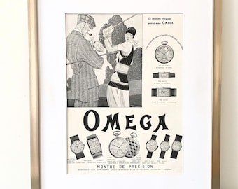 1920年代のオリジナルフランス製ヴィンテージオメガ腕時計広告プリント