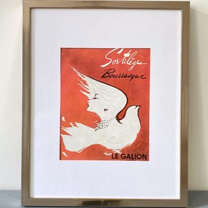 Manifesto pubblicitario francese autentico vintage di metà secolo moderno del profumo Galion, stampa artistica da parete Dove, regalo per la decorazione da parete della stanza glamour retrò di Parigi