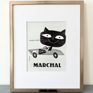 Raro y auténtico póster publicitario de un automóvil Marchal francés vintage, decoración de pared para garaje de un superdeportivo moderno de mediados de siglo, regalo de cumpleaños ideal para enmarcar