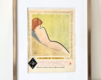 Original 1960s Vintage Lingerie Ad Print by Rene Gruau from French Magazine