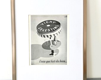 Authentic 1950s Vintage Vichy Mineral Water Advertisement Poster from Original French Magazine