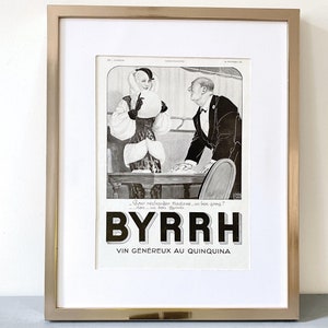 Impresión publicitaria de aperitivo Byrrh vintage, auténtica y rara, póster con escena de bistró parisino retro francés, decoración para el hogar, bar o cocina, regalo para amantes del vino.