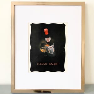 Manifesto pubblicitario originale del cognac francese degli anni '30, rivista vintage, decorazione da parete minimalista per minibar, stile moderno di metà secolo, regalo per gli amanti dei cocktail.