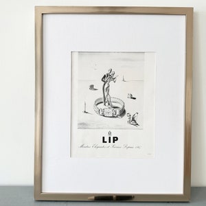Raro e autentico poster pubblicitario vintage di un orologio a forma di labbra, decorazione minimalista glamour di metà secolo, arte murale surrealista, regalo romantico per il fidanzato.