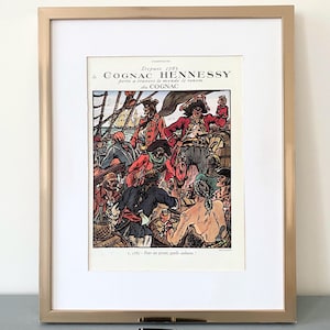 Pubblicità originale francese vintage di Hennessy Cognac, poster retrò pirata di alcolici, regalo per gli amanti del cognac, decorazione da parete unica per minibar maschile
