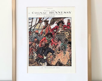 Original 1930s Vintage Hennessy Cognac Advertisement: French Pirate Poster, Guy Arnoux Print