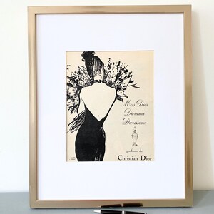 Rara stampa autentica vintage del profumo Dior di René Gruau, poster del marchio di lusso parigino, decorazione glamour per la stanza, regalo moderno di metà secolo "Pensando a te"