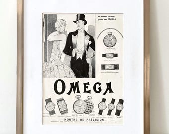 Vintage Omega Print Swiss Watch Advertisement, Rare Authentic Luxury Brand Wall Art Rare Gift for Watch Collector, Thinking of You Gift