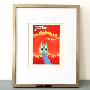 Original 1960s Vintage French Mineral Water Perrier Bottle Advertisement Print