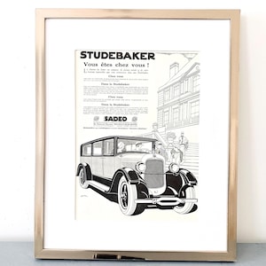 Original Vintage Studebaker Supercar Drawing Ad Poster, French Automobile Wall Art Gift for Car Lovers, Unique Garage or Man cave Wall Art