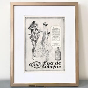 Stampa artistica da parete con pubblicità di profumo francese vintage Eau de Cologne 4711, arredo bagno Art Déco, regalo per un amico, pronta da incorniciare.
