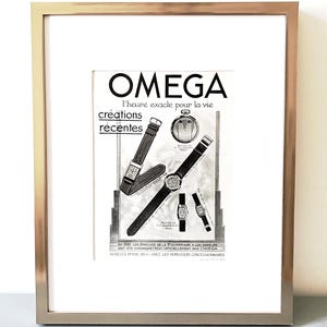 Cartel publicitario original de un reloj Omega vintage de la década de 1930: auténtica impresión art déco francesa.