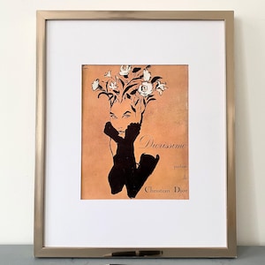 Raro poster con stampa autentica del profumo Dior Diorissimo, illustrazione di Gruau di Vogue Francia, poster di un marchio di lusso, regalo originale per la casa.