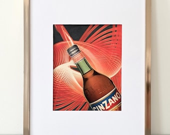 Anuncio original de Cinzano de la década de 1950: Cartel de bebidas alcohólicas maximalista de estilo moderno de mediados de siglo.