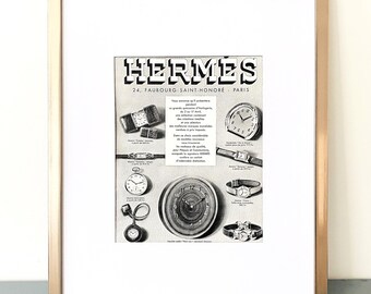 本物のヴィンテージエルメス広告高級腕時計ポスター