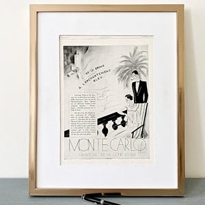 Raro e autentico poster turistico vintage della Costa Azzurra di Monte Carlo, stampa artistica da parete in stile Art Déco con raffigurazione di città europee e decorazioni per la stanza glamour.