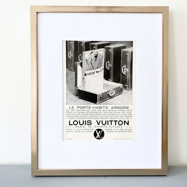 Rare affiche publicitaire Louis Vuitton vintage française authentique, amateur de marque de créateur ou cadeau fashionista, décoration de chambre glamour rare ou décoration murale de dressing