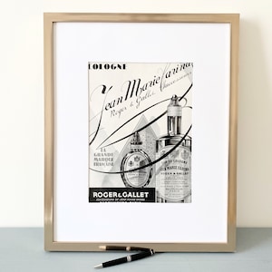 Stampa artistica da parete originale vintage con bottiglia di profumo Roger Gallet, poster pubblicitario retrò da parete, decorazione da parete per il bagno, idea regalo di compleanno.
