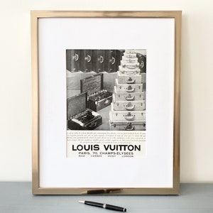 Raro e autentico manifesto pubblicitario francese d'epoca di Louis Vuitton, regalo per gli amanti dei marchi di design o per gli amanti della moda, raro arredo glamour per la stanza o decorazione da parete per guardaroba.