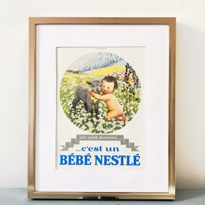 Póster publicitario de comida vintage francesa de Nestlé, decoración de pared nostálgica de cocina o guardería de estilo rústico, regalo de doble cara para recién nacidos, listo para enmarcar