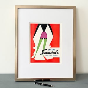 Rara autentica stampa pubblicitaria di lingerie francese vintage, poster di arredamento per la stanza glamour di metà secolo, decorazione da parete per camera da letto in stile boho, regalo raro per fashionisti