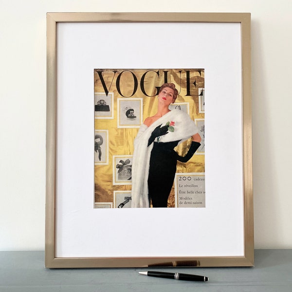 Authentisches Vintage 1950er Jahre Vogue Cover Poster, Seltene Original Magazin Seite Luxus Kleiderschrank Wand Dekoration, Glam Wall Gallery Geburtstag Geschenk Idee