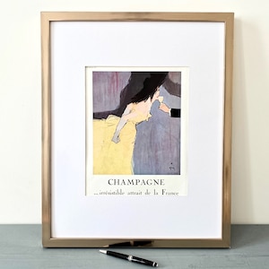 Raro e autentico poster pubblicitario di champagne vintage di René Gruau, decorazione retrò glamour per la stanza o il bar di casa, regalo per il migliore amico o per gli amanti dei cocktail.